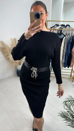 Toya Rib Knit Belted Jumper Dress