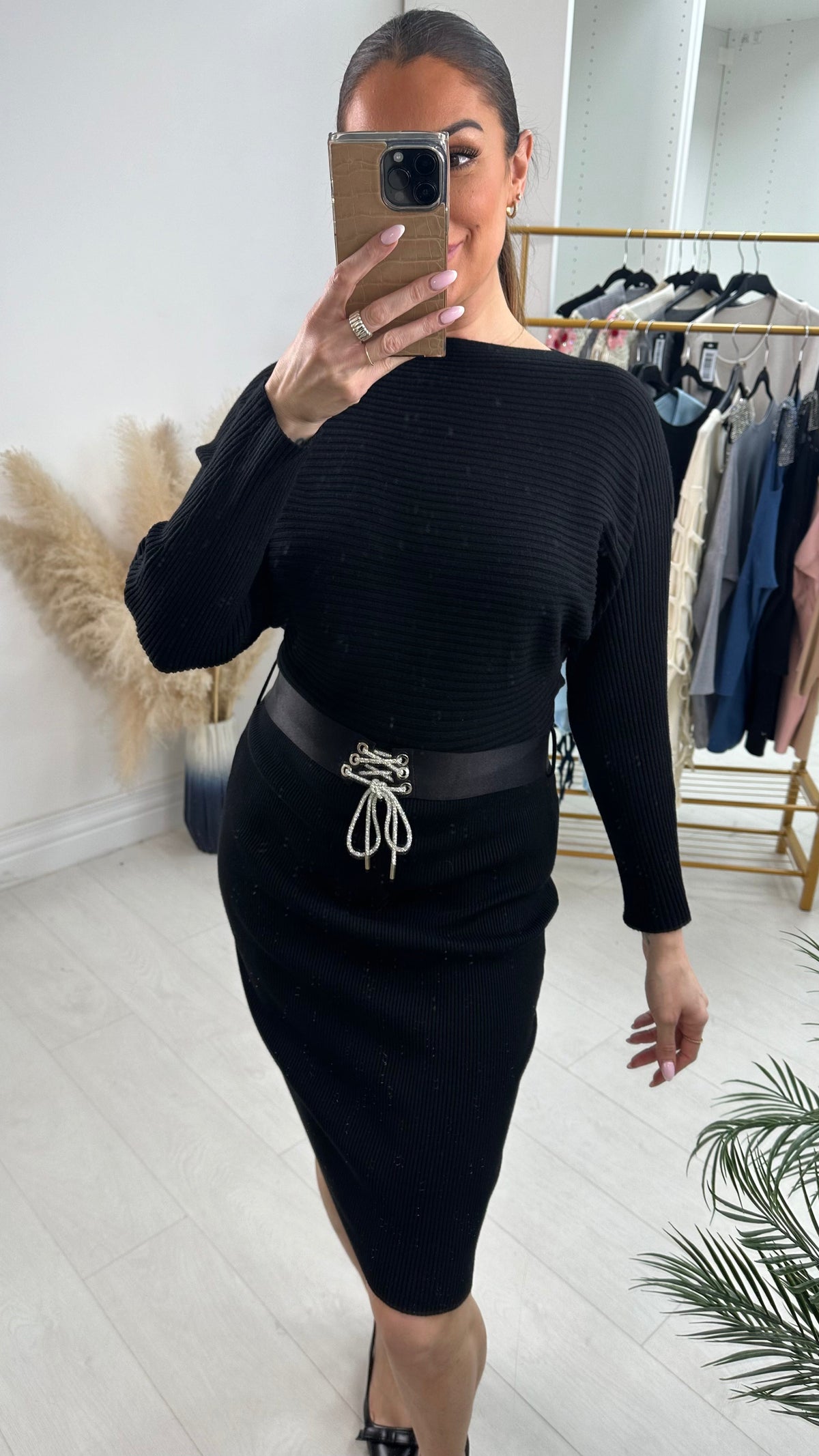 Toya Rib Knit Belted Jumper Dress