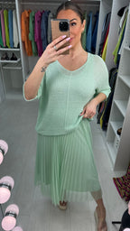 Alissia 2 Piece Knit Top & Pleated Chiffon Dress