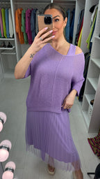 Alissia 2 Piece Knit Top & Pleated Chiffon Dress