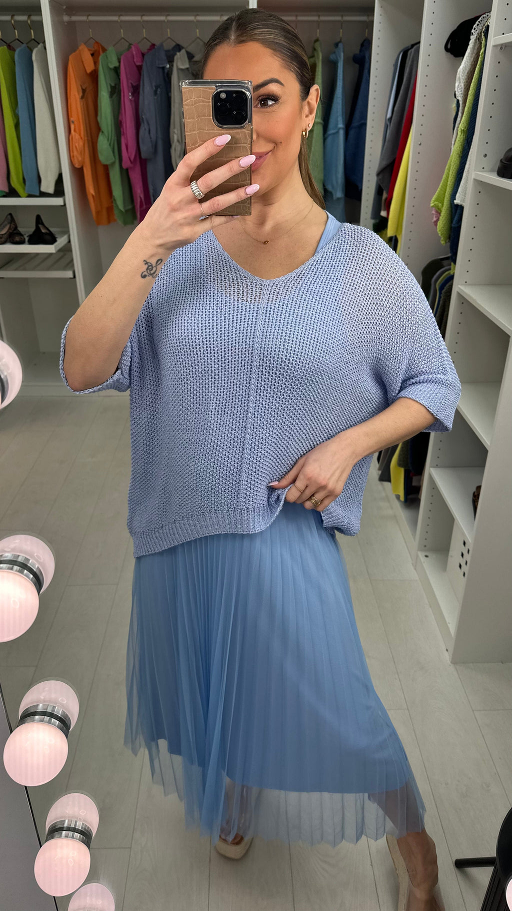 Alissia 2 Piece Knit Top & Pleated Chiffon Dress