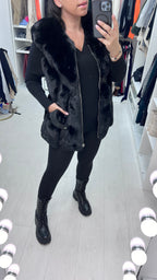 Aerin Black Faux Fur Panelled Gilet