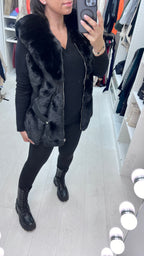 Aerin Black Faux Fur Panelled Gilet