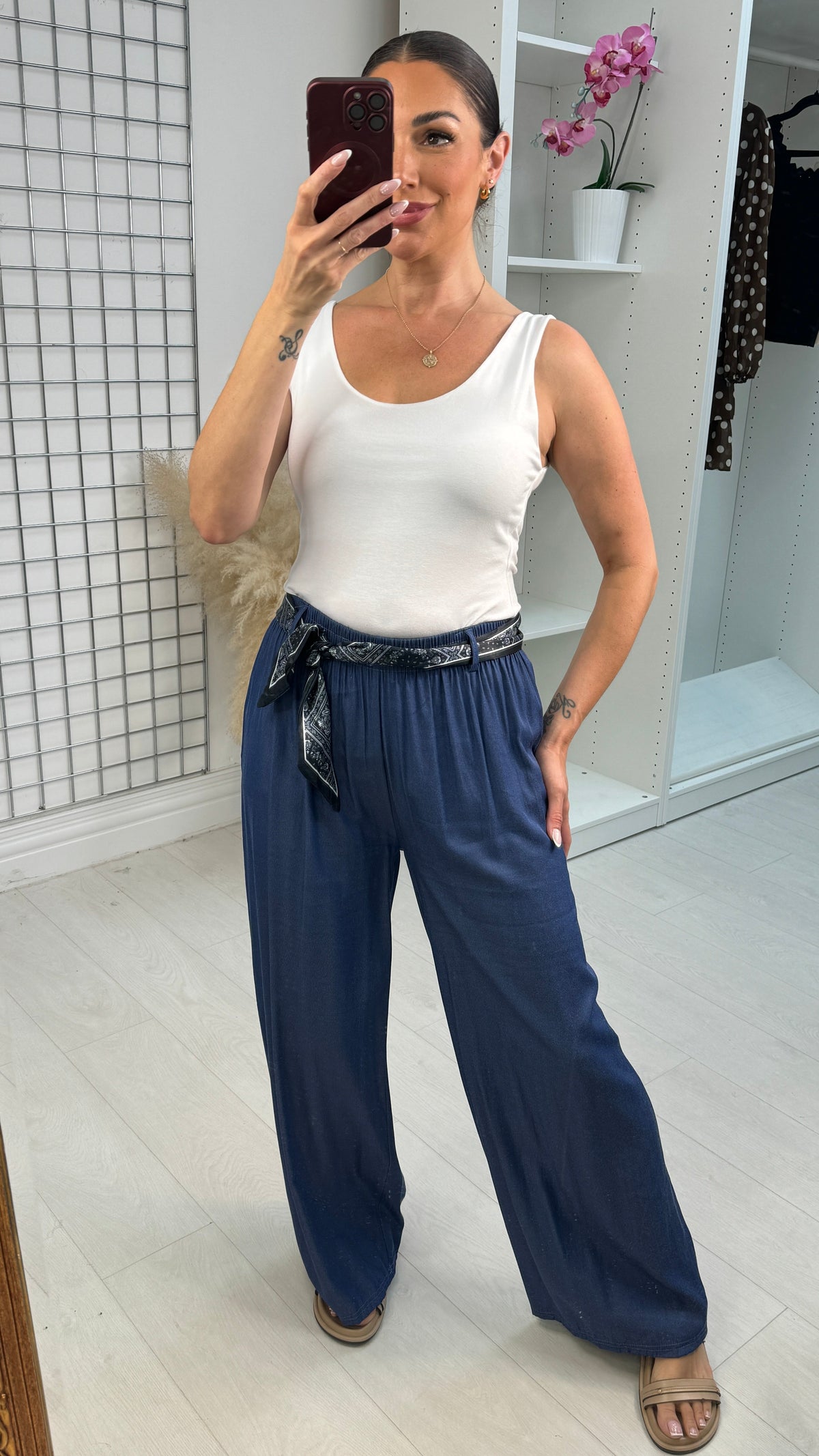 Lunara Wide Leg Trousers with Printed Belt