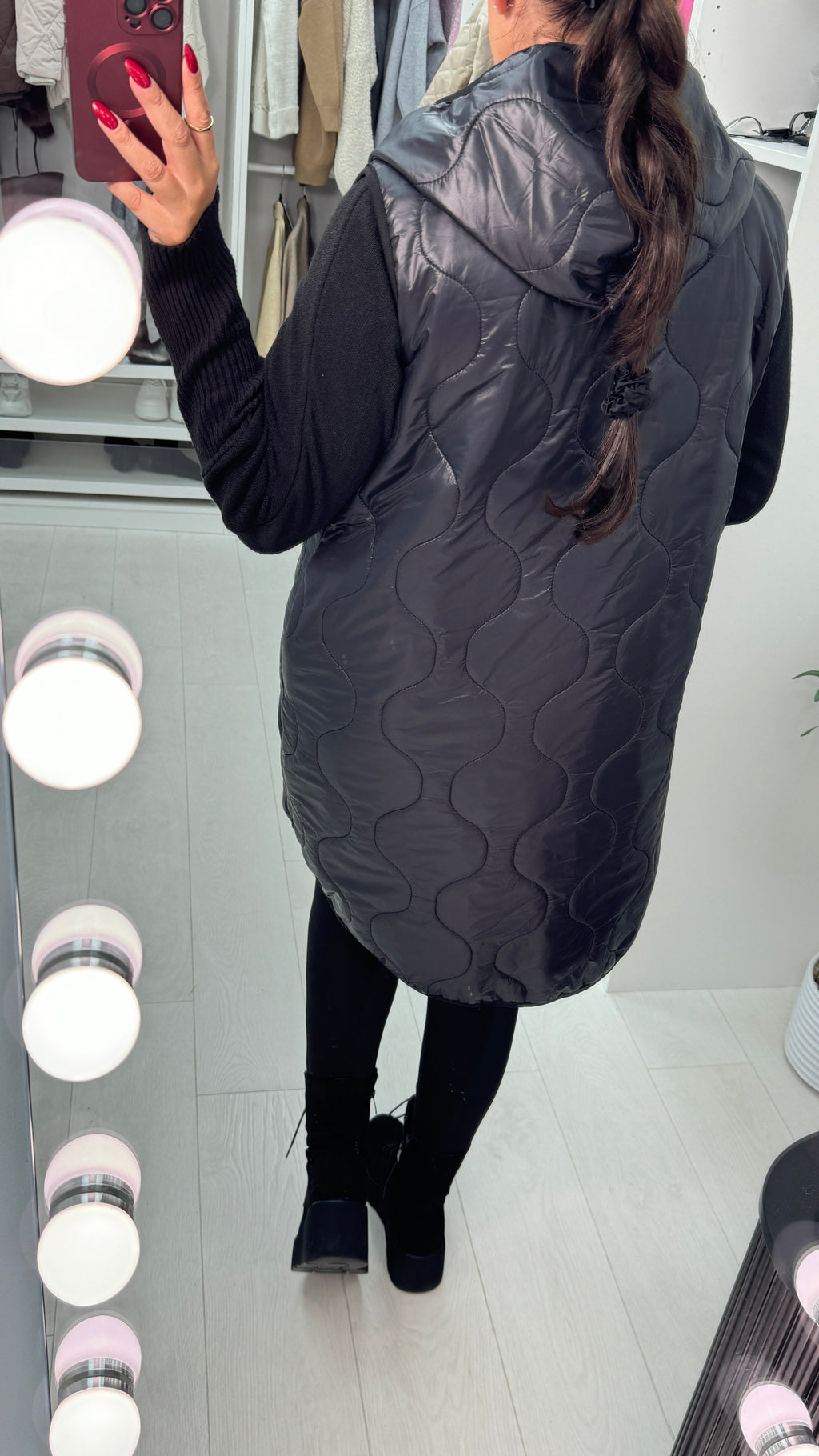 Jennah Black Hooded Lightweight Quilted Gilet