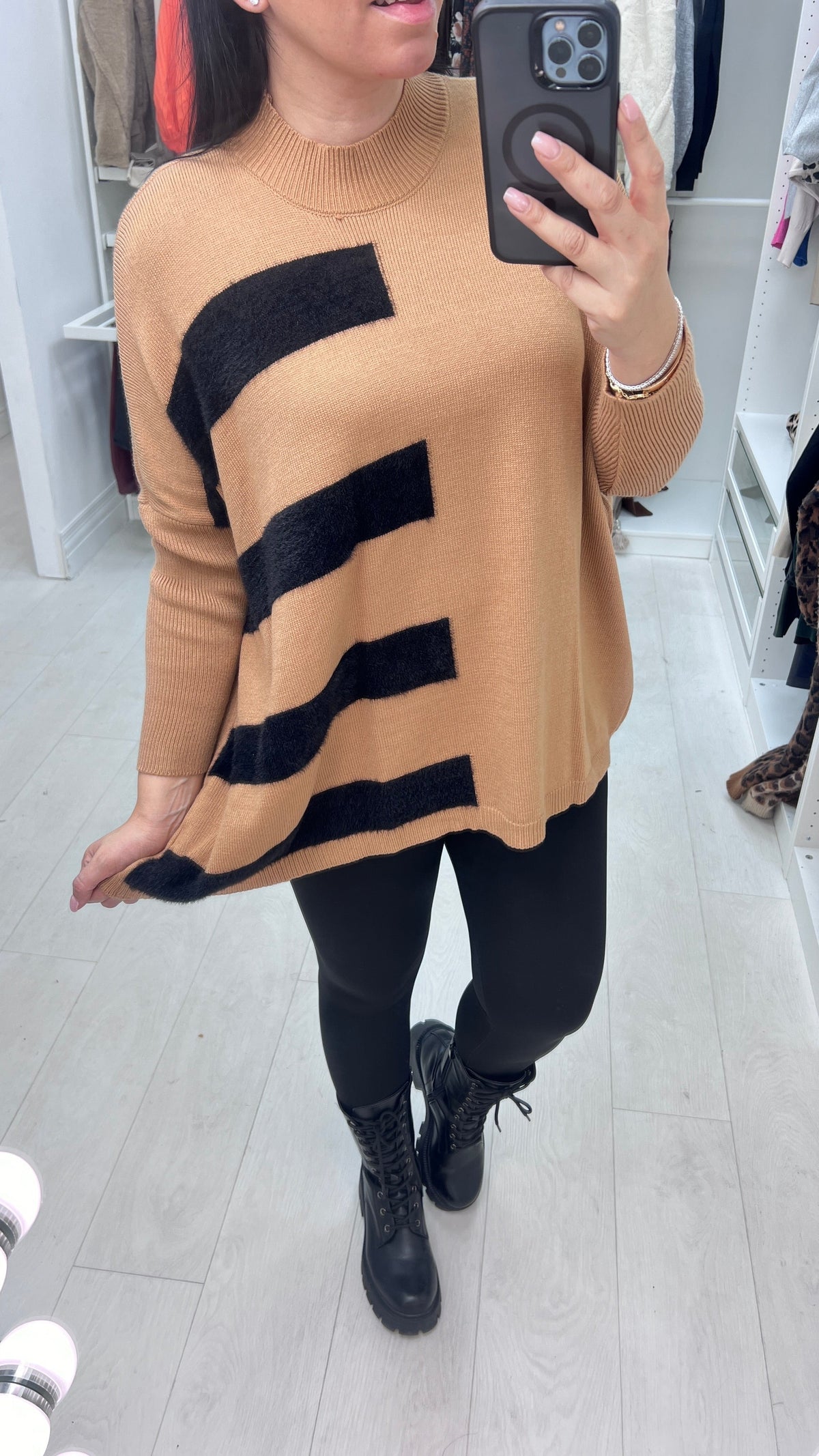 Yamila Faux Fur Stripe Knit Jumper
