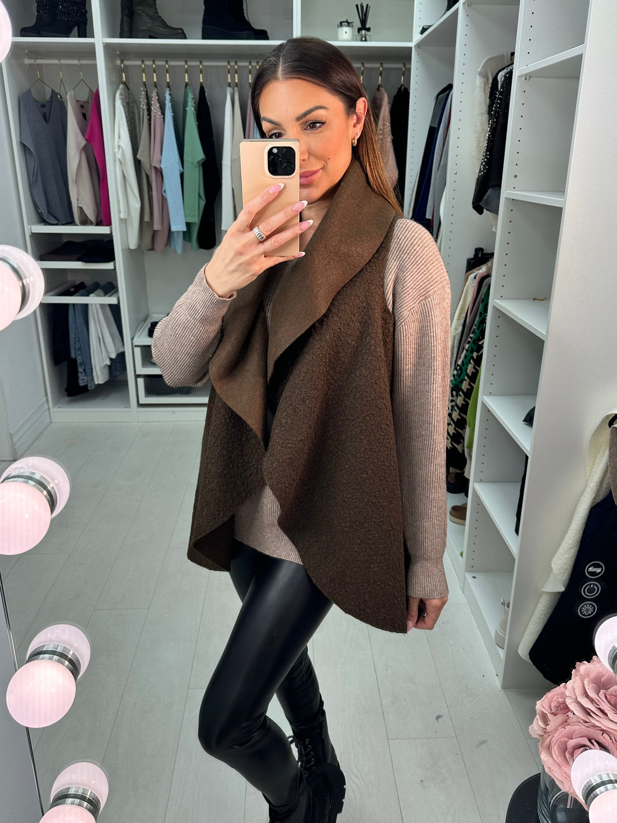 Montel Plain Boucle Drape Front Longline Gilet
