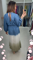 Julia Deep V Neck Denim Ombre Maxi Dress