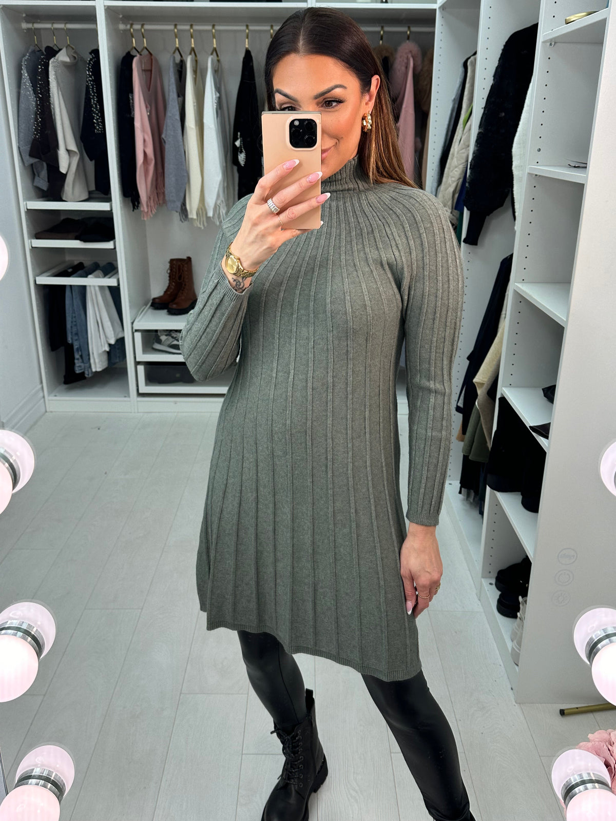 Kalina Ribbed High Neck Knit Dress