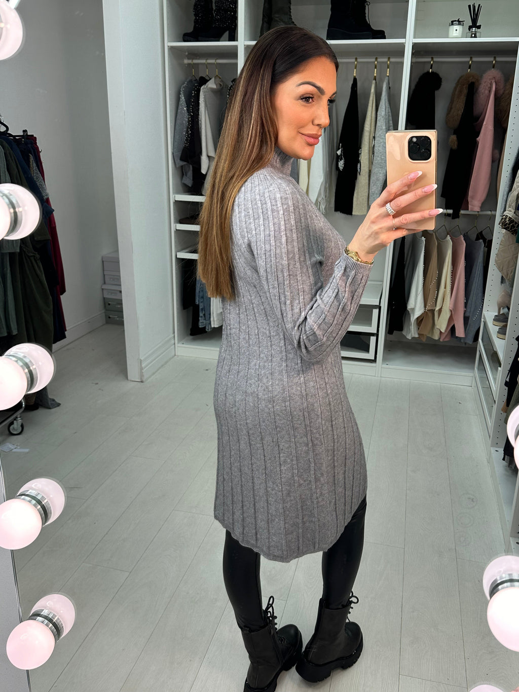 Kalina Ribbed High Neck Knit Dress