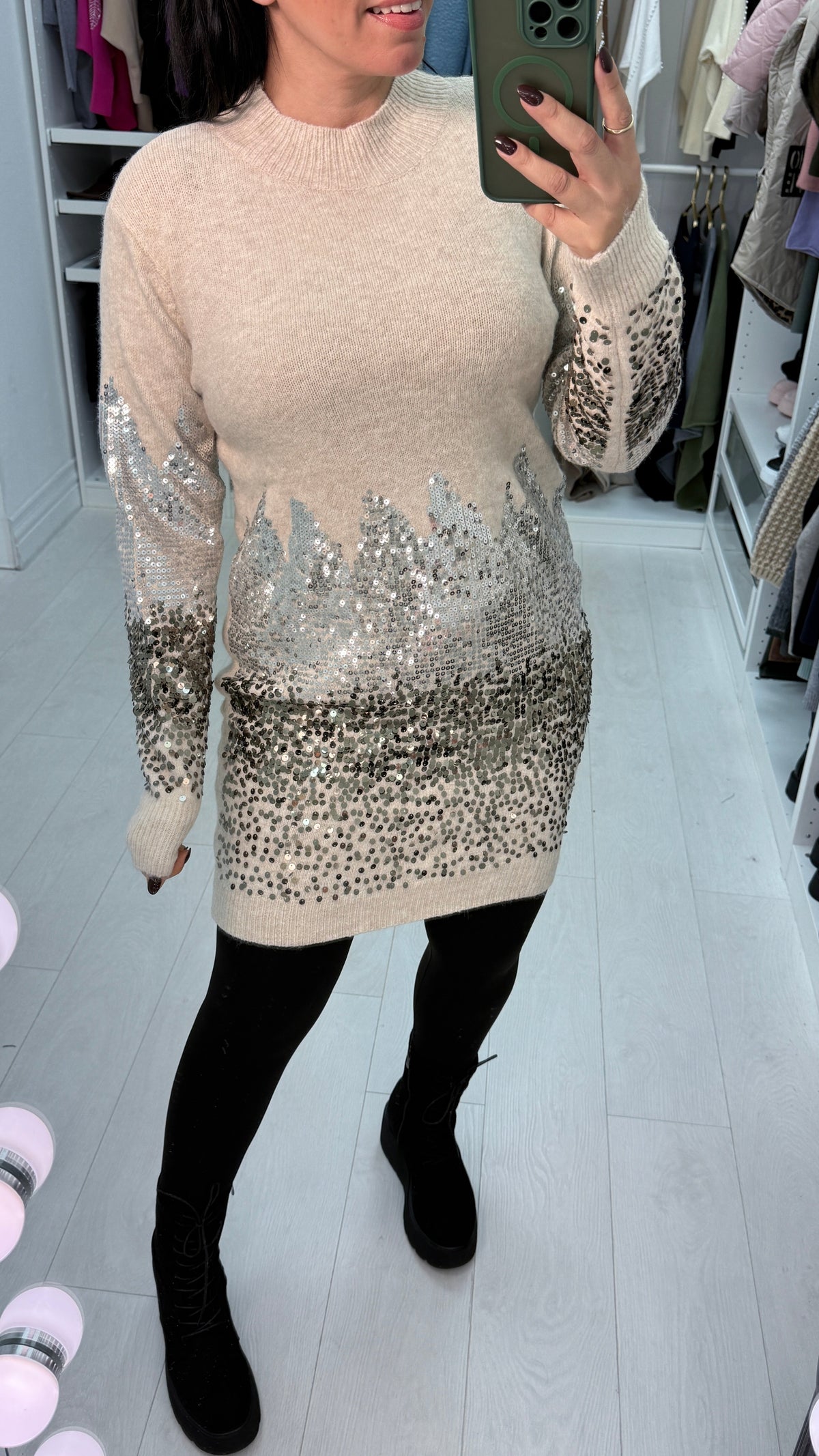 Margaret Sequin Detail Knitted Jumper Dress