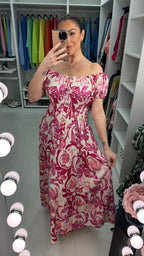 Lindsey Floral Print Button Detail Maxi Dress