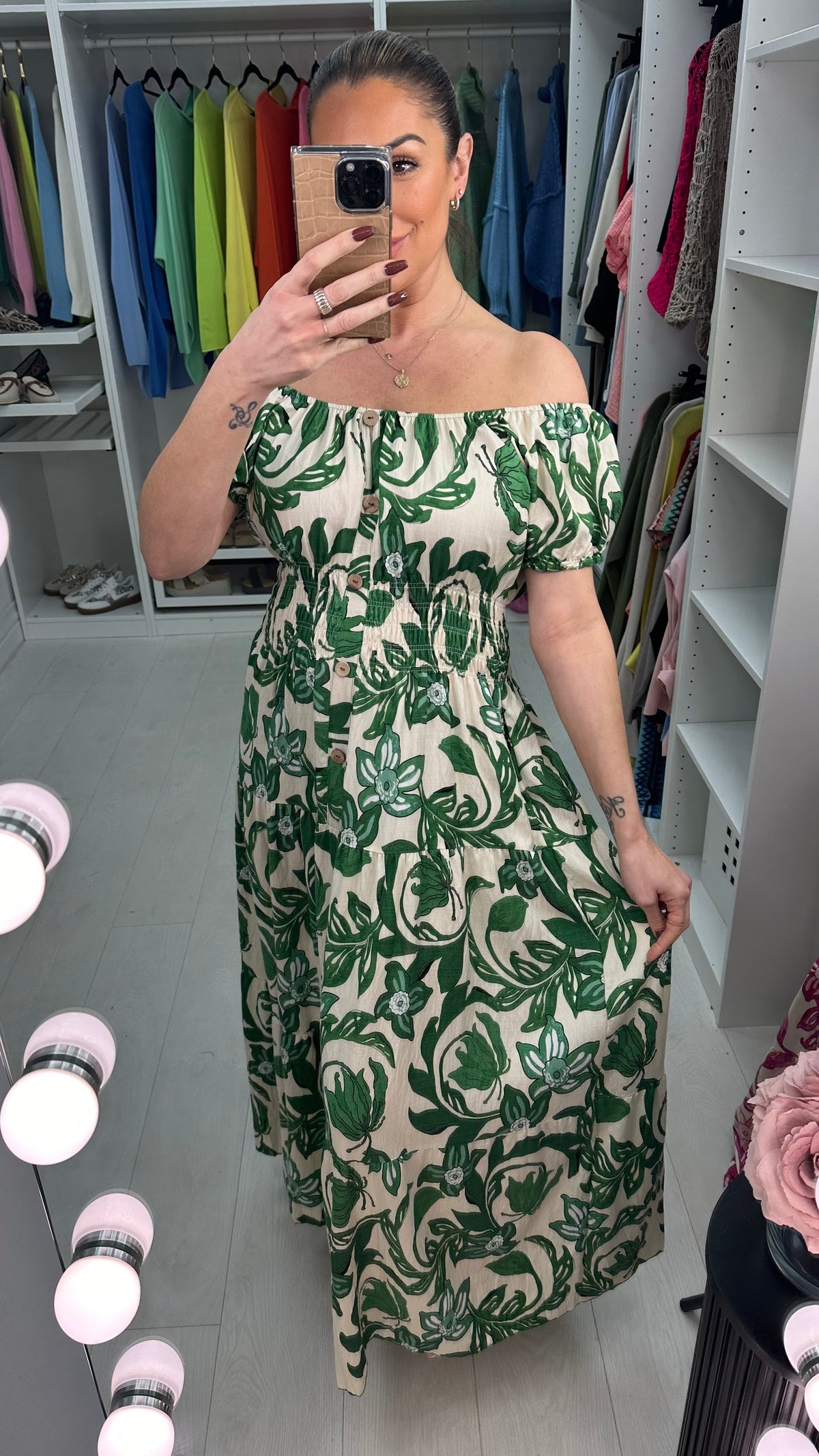 Lindsey Floral Print Button Detail Maxi Dress