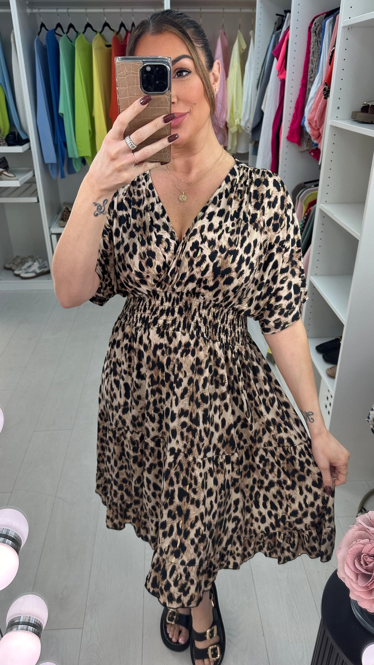 Angie Leopard Print Floaty Midi Magic Dress