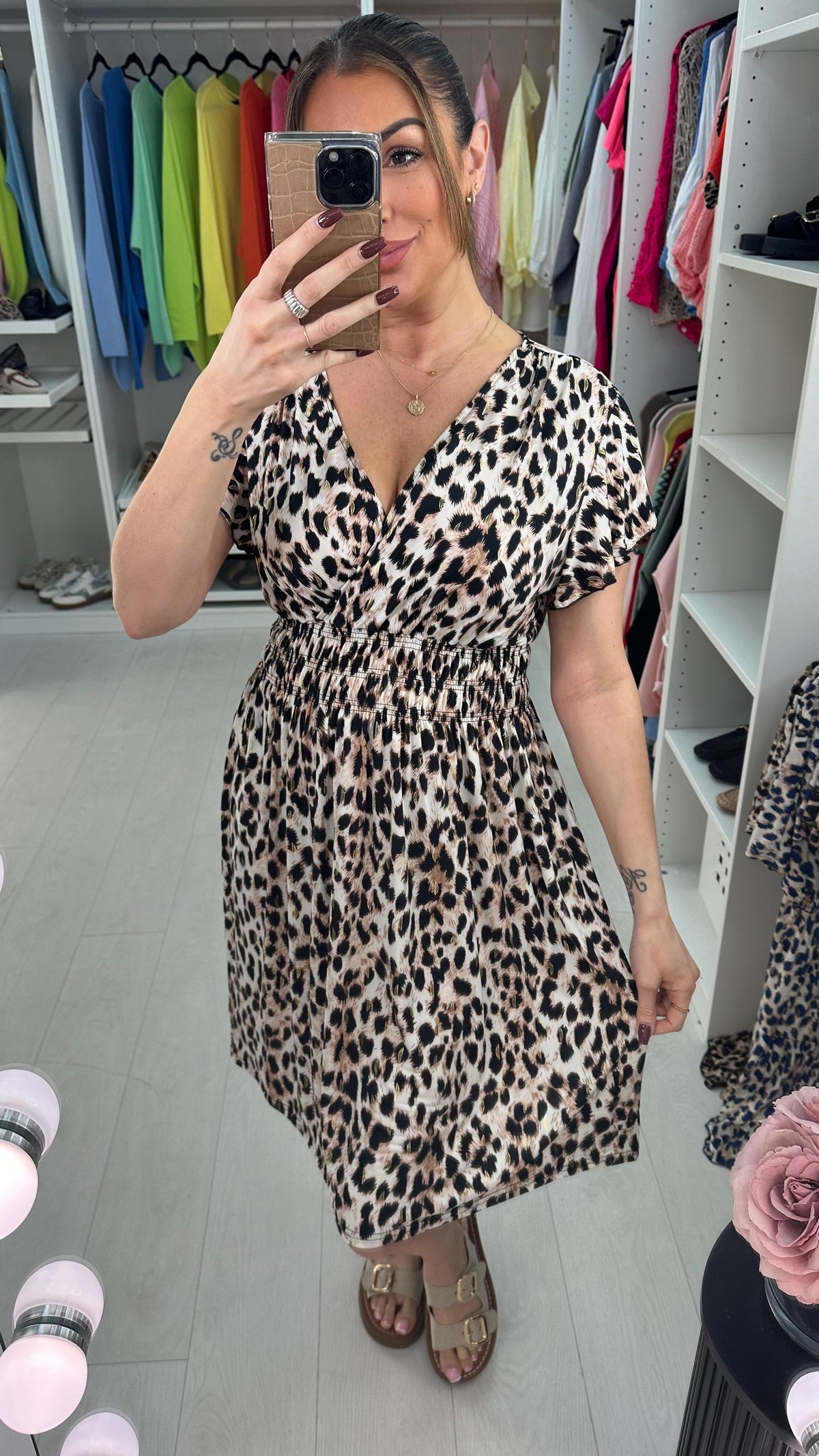 Phoebe Leopard Print Frill Detail Magic Midi Dress