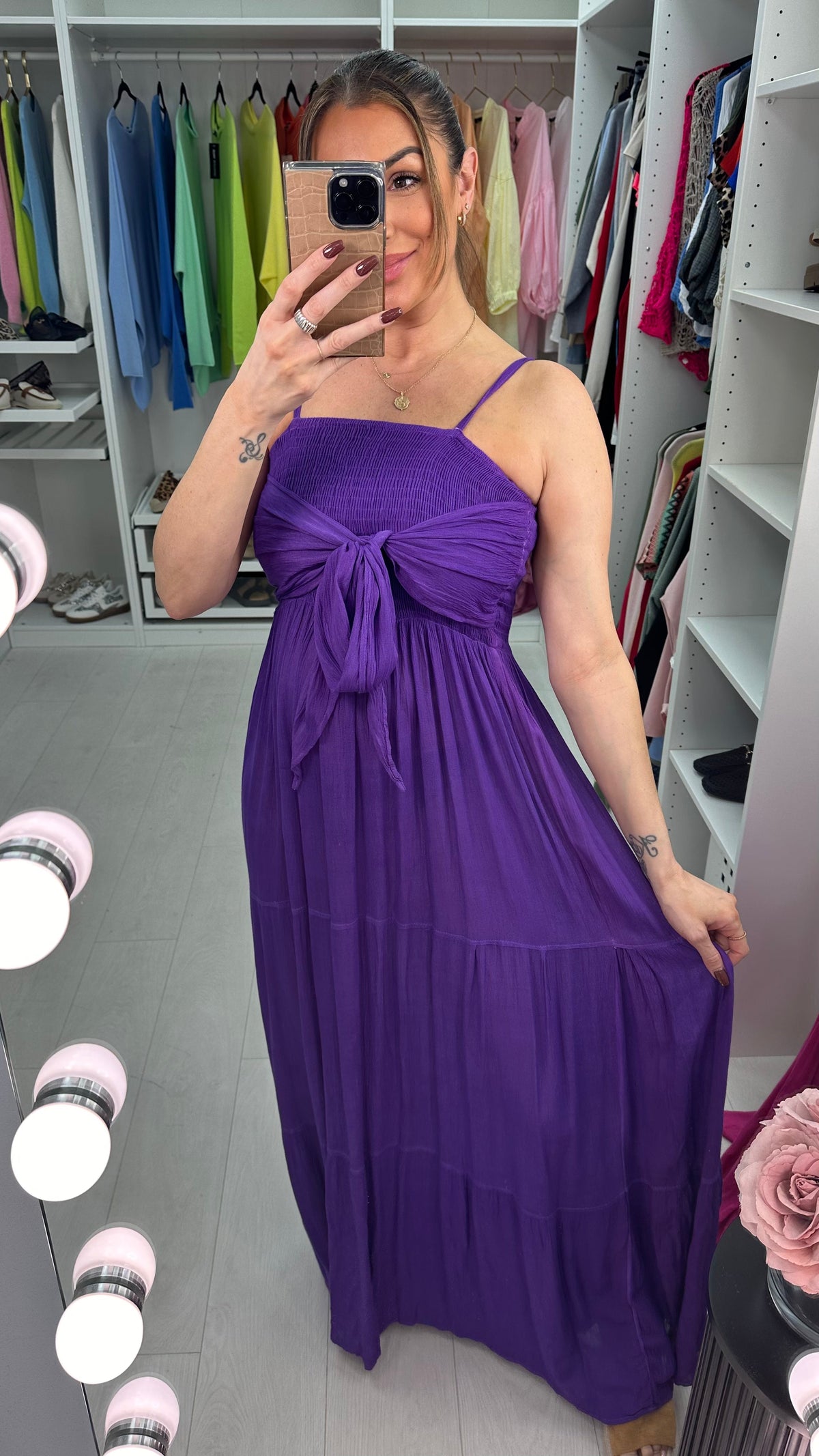 Reece Plain Elasticated Bust Floaty Maxi Dress