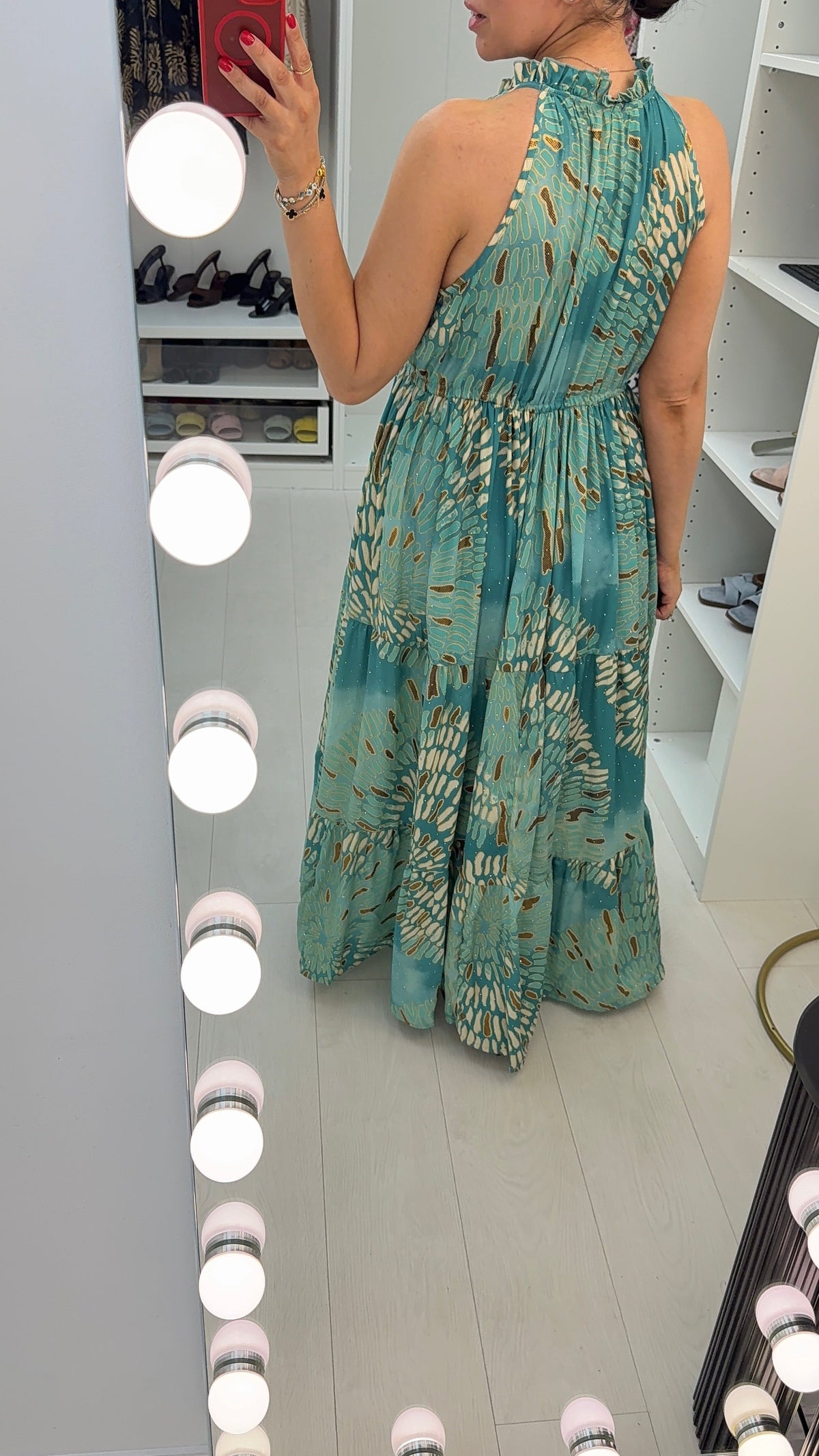 Bellamy Aqua Halterneck Embellished Tiered Dress