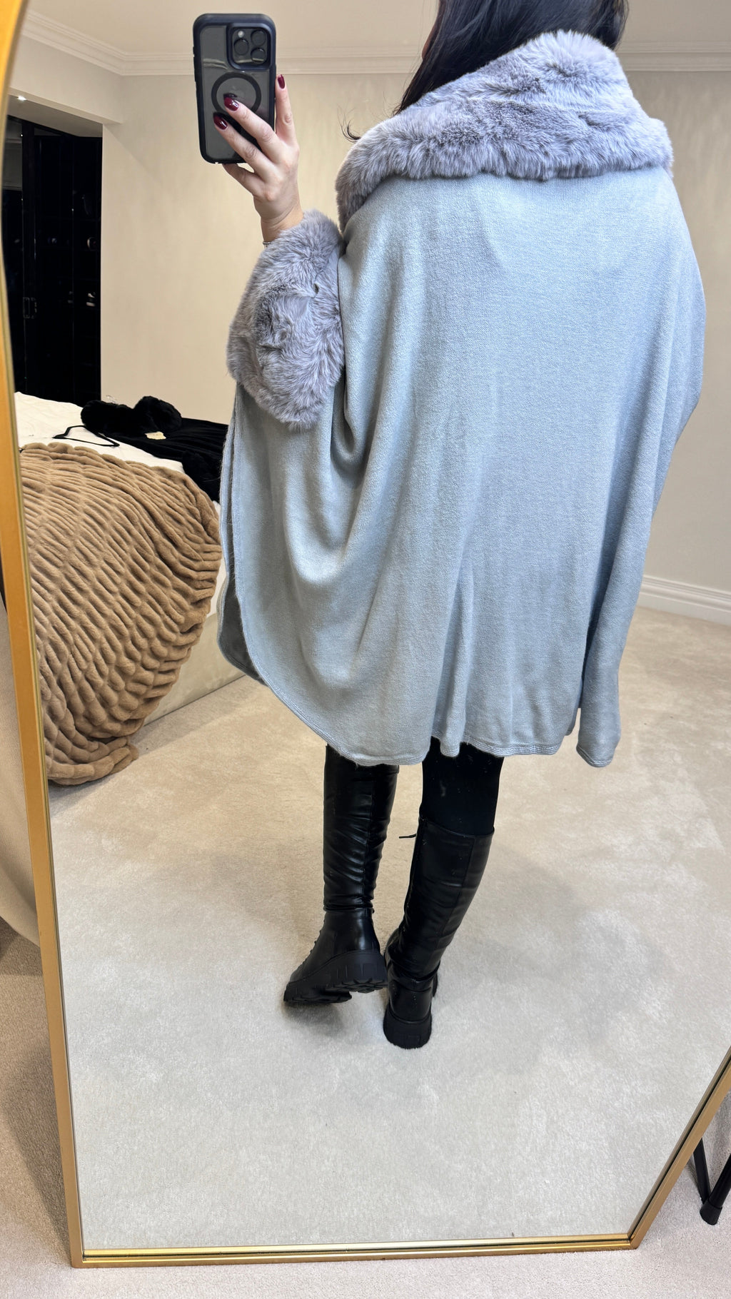 Vina Faux Fur Trim Wrap