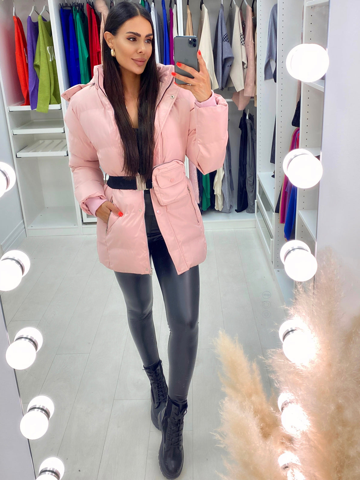 Layana Pink Hooded Fleece Puffer Coat