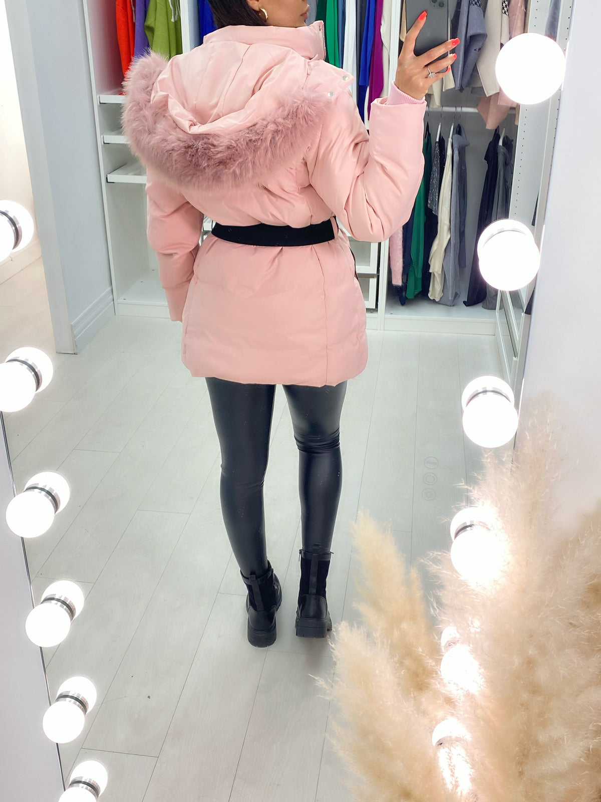 Layana Pink Hooded Fleece Puffer Coat