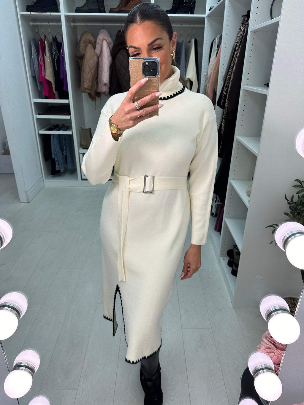 Celeste Stitch Detail Belted Jumper Dress