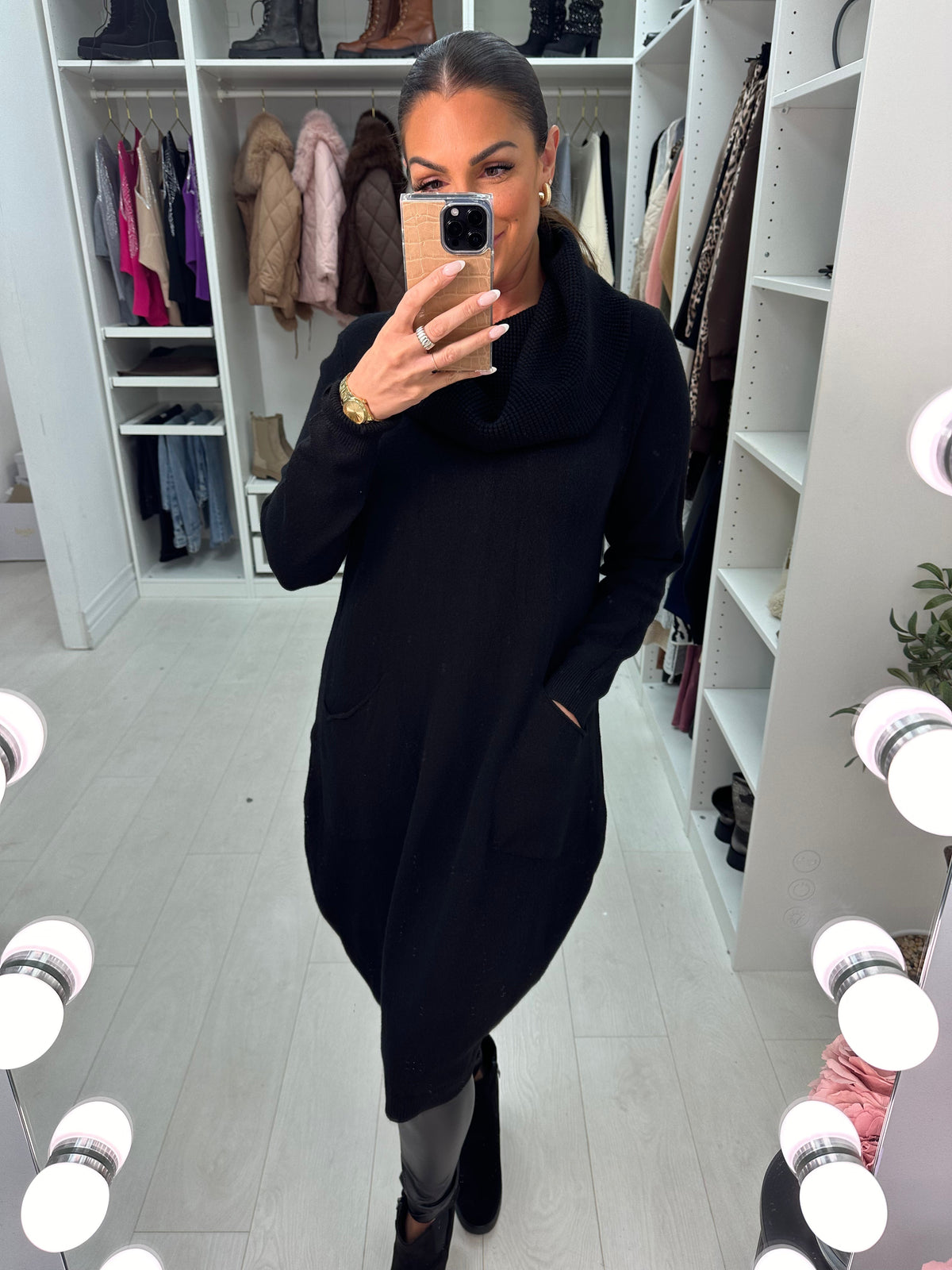 Amy Plain Pocket Front Bardot Jumper Dress