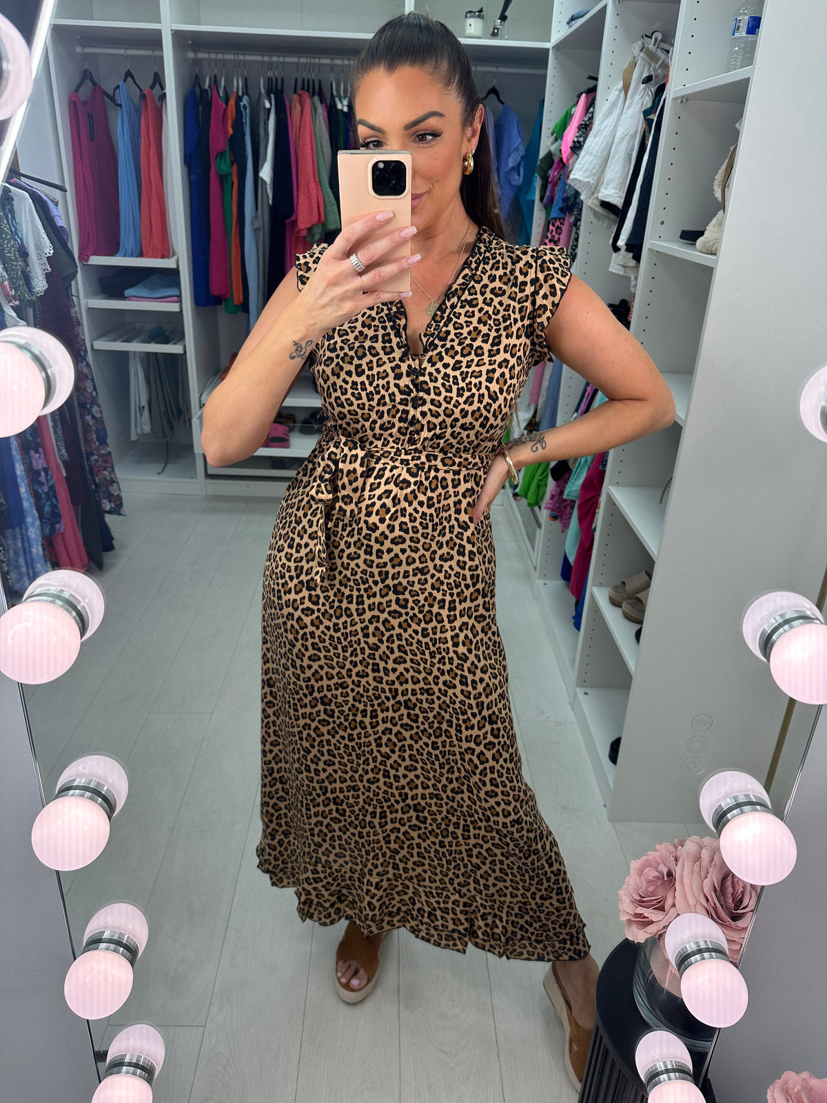 Leela Leopard Print Frill Hem Maxi Dress