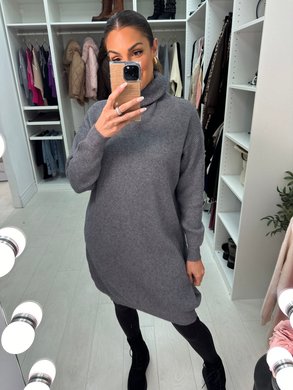Rachael Ribbed Roll Neck Knit Dress