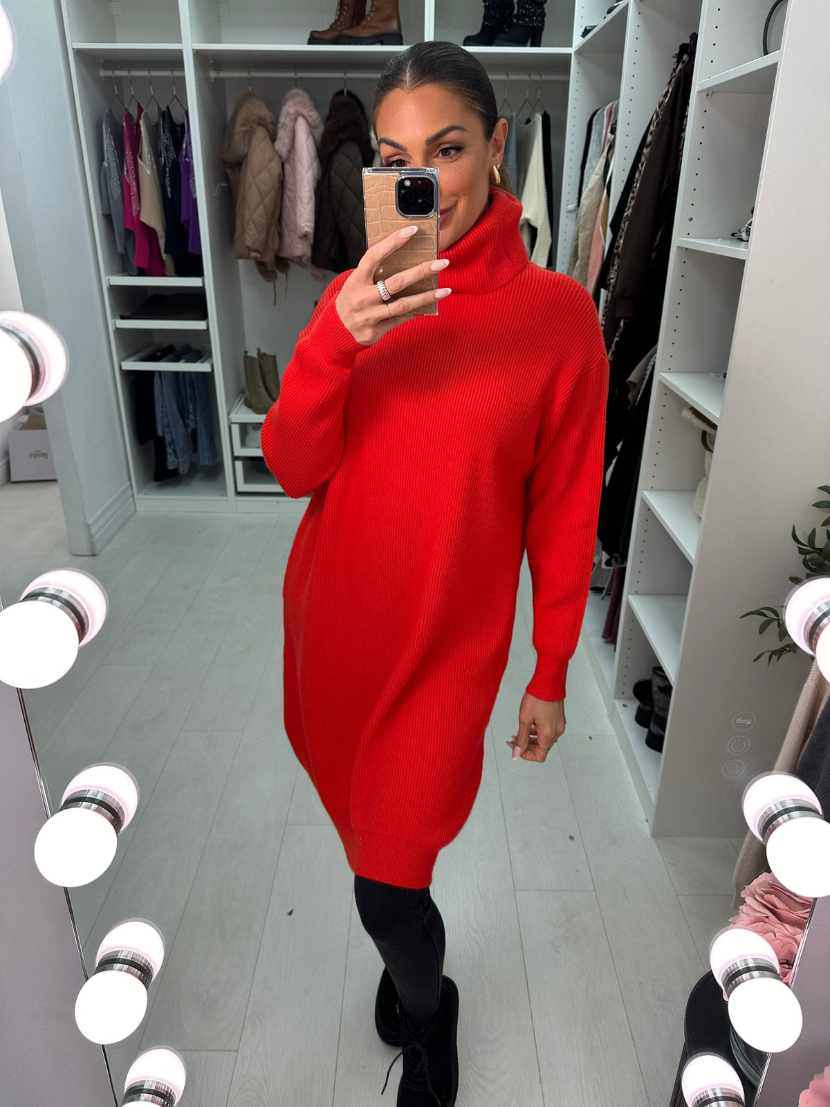 Rachael Ribbed Roll Neck Knit Dress