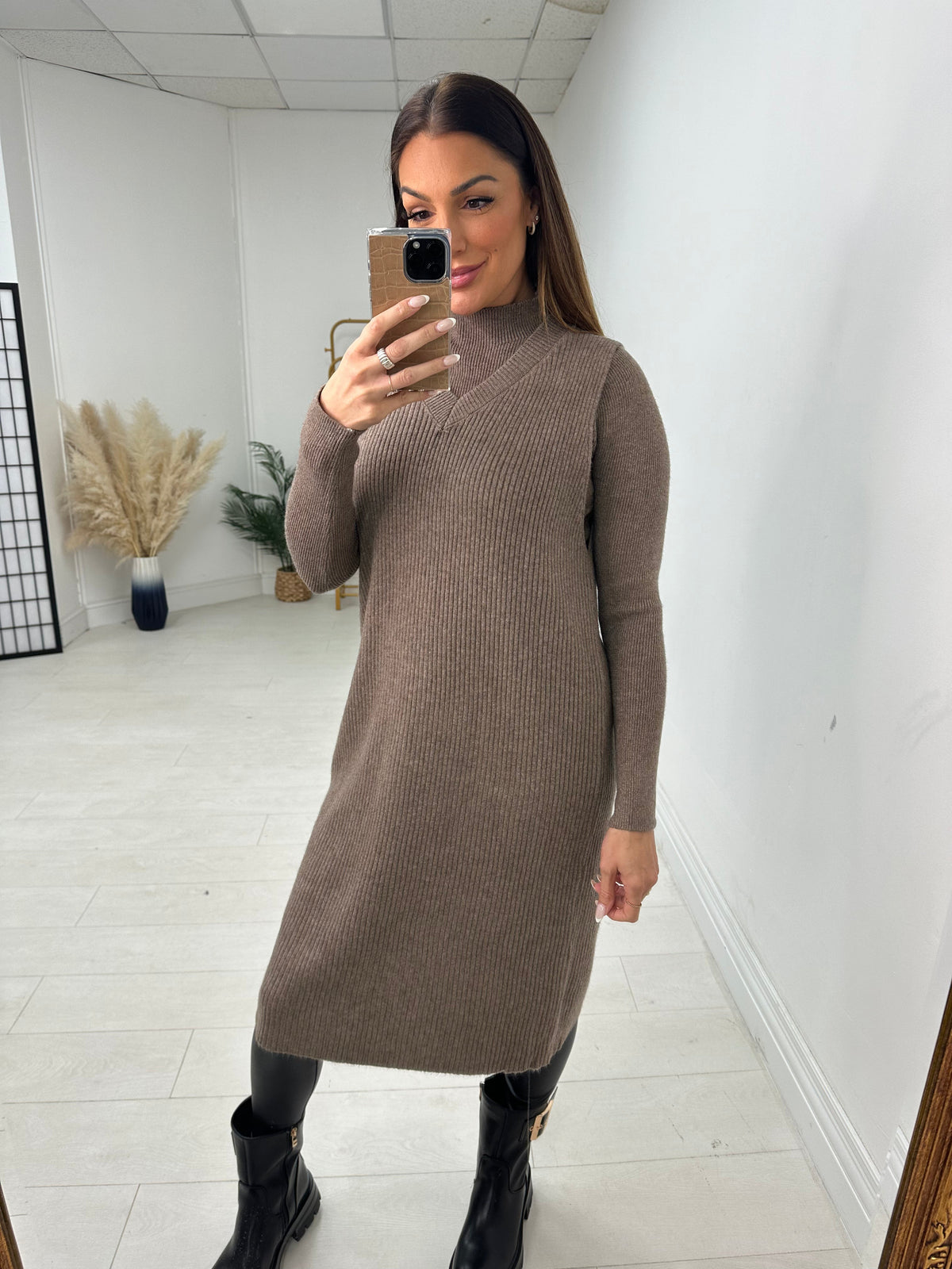 Evelina Plain Ribbed 2 Piece Dress Co-Ord Set