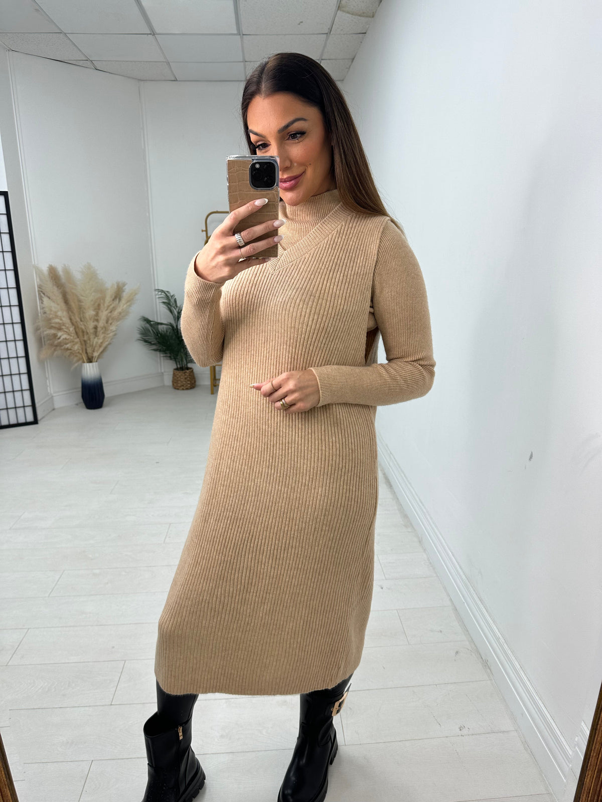 Evelina Plain Ribbed 2 Piece Dress Co-Ord Set