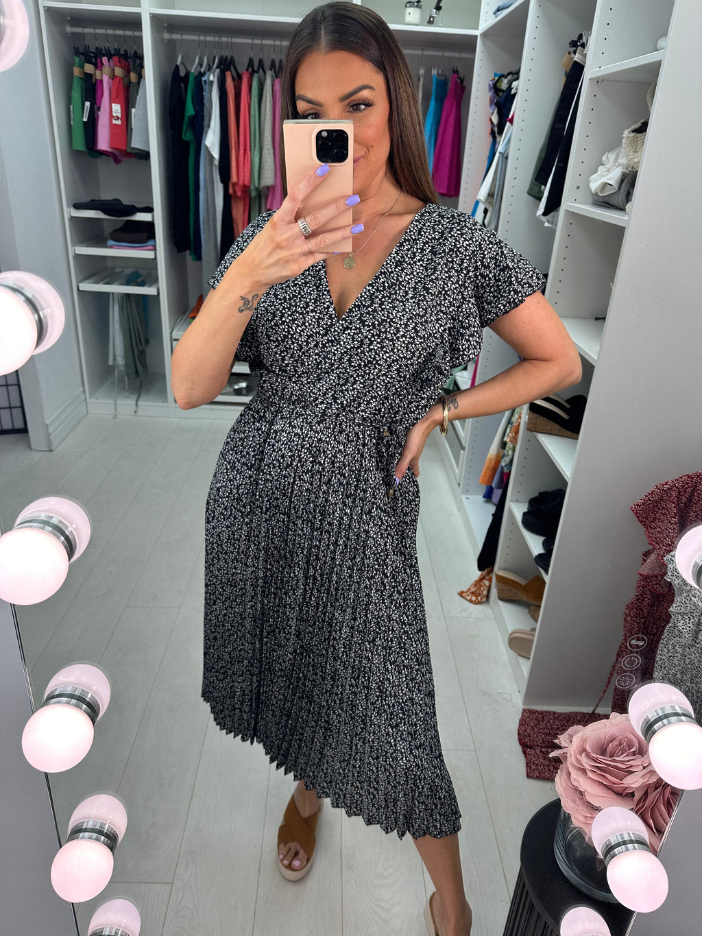 Trudy Wrap Effect Pleat Dress