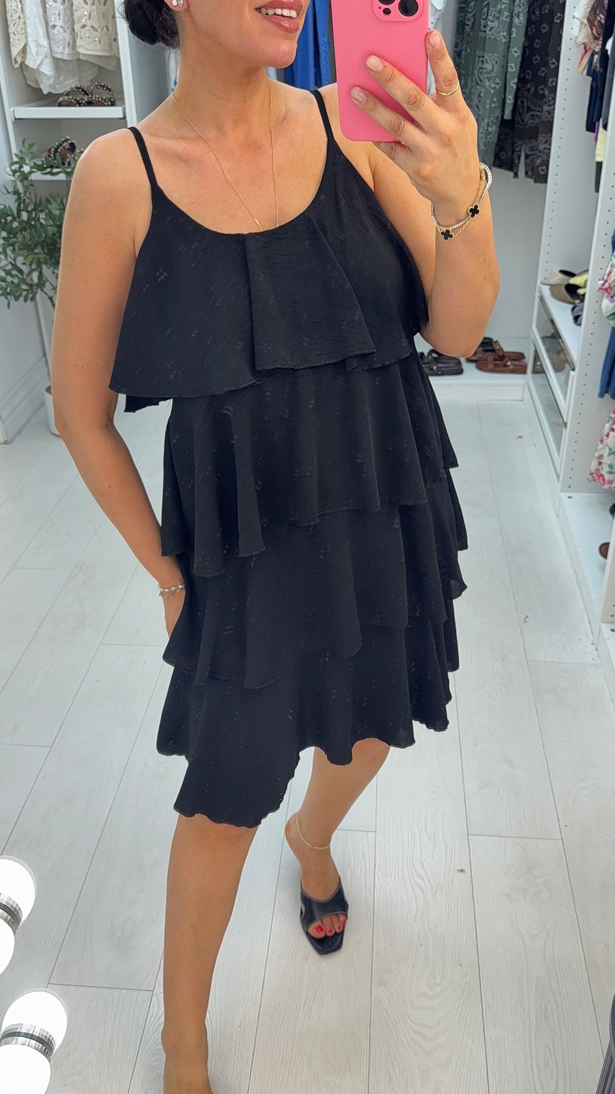 Alissa Plain Strappy Ruffle Midi Dress