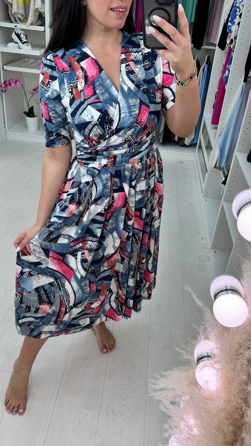 Harper Abstract Print Wrap Effect Dress