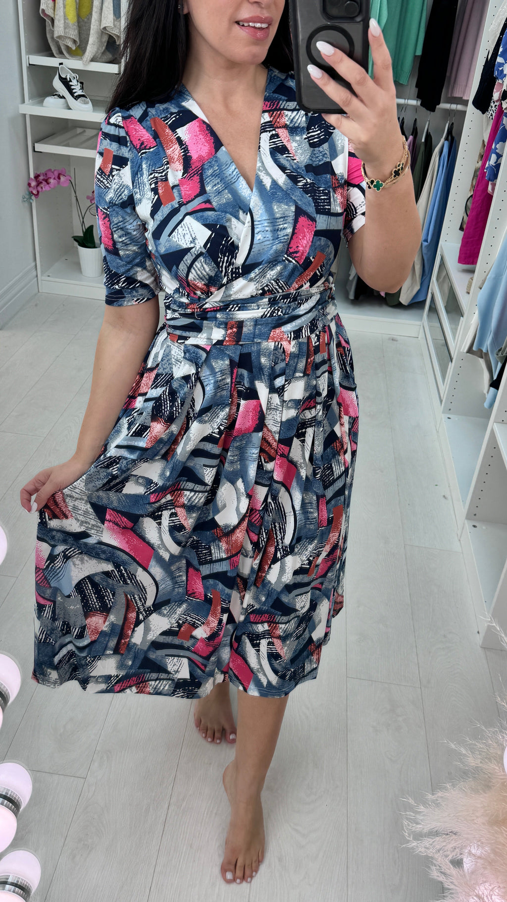 Harper Abstract Print Wrap Effect Dress