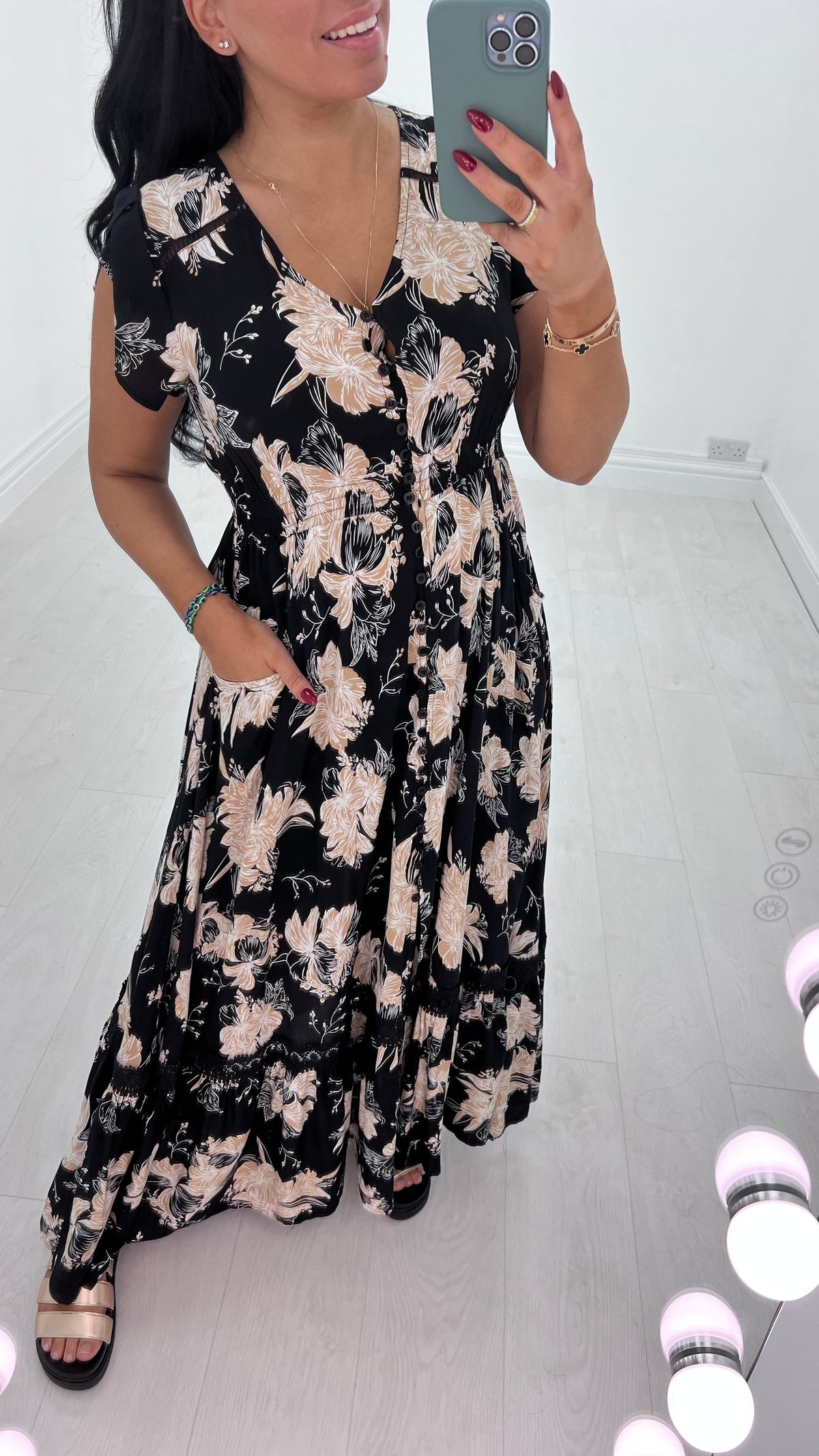 Lois Floral Print Frill Hem Maxi Dress