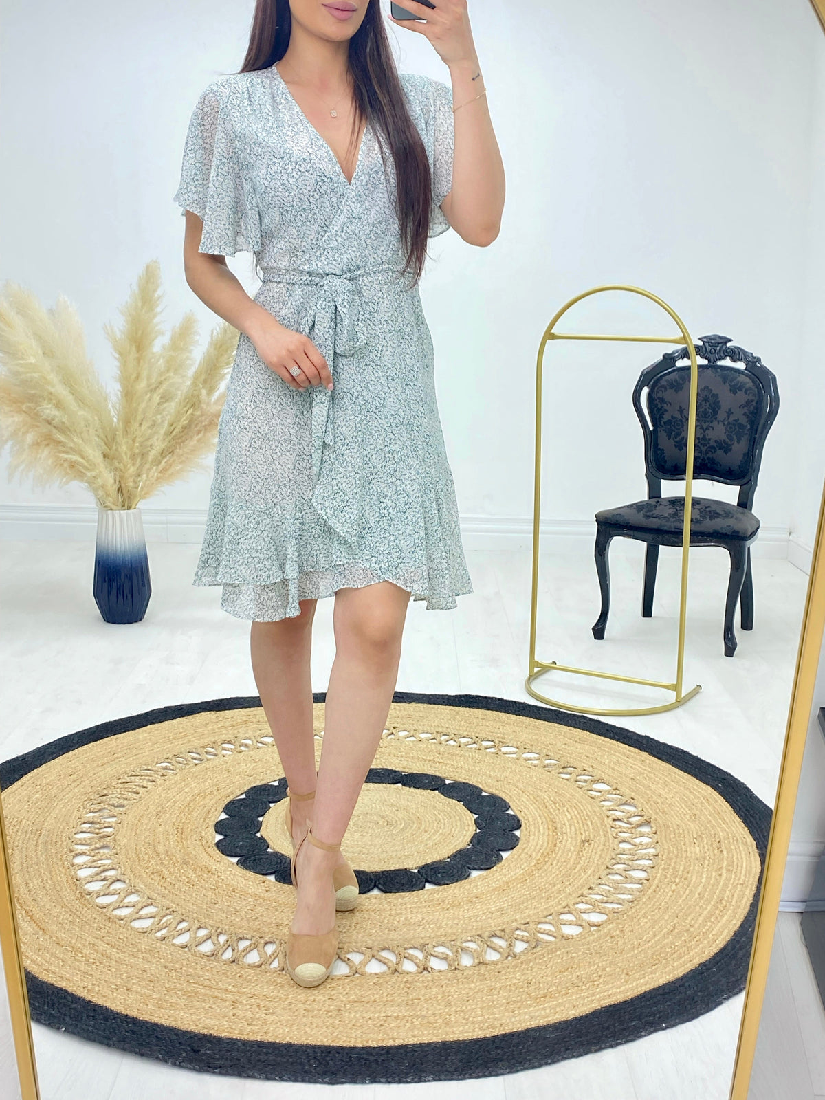 Bloomsbury Sage Ditsy Print Frill Dress