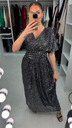 Liberty Sequin Shirred Waist Maxi Dress
