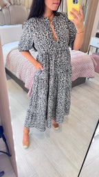 Acorn Leopard Print 3/4 Sleeve Smock Maxi Dress