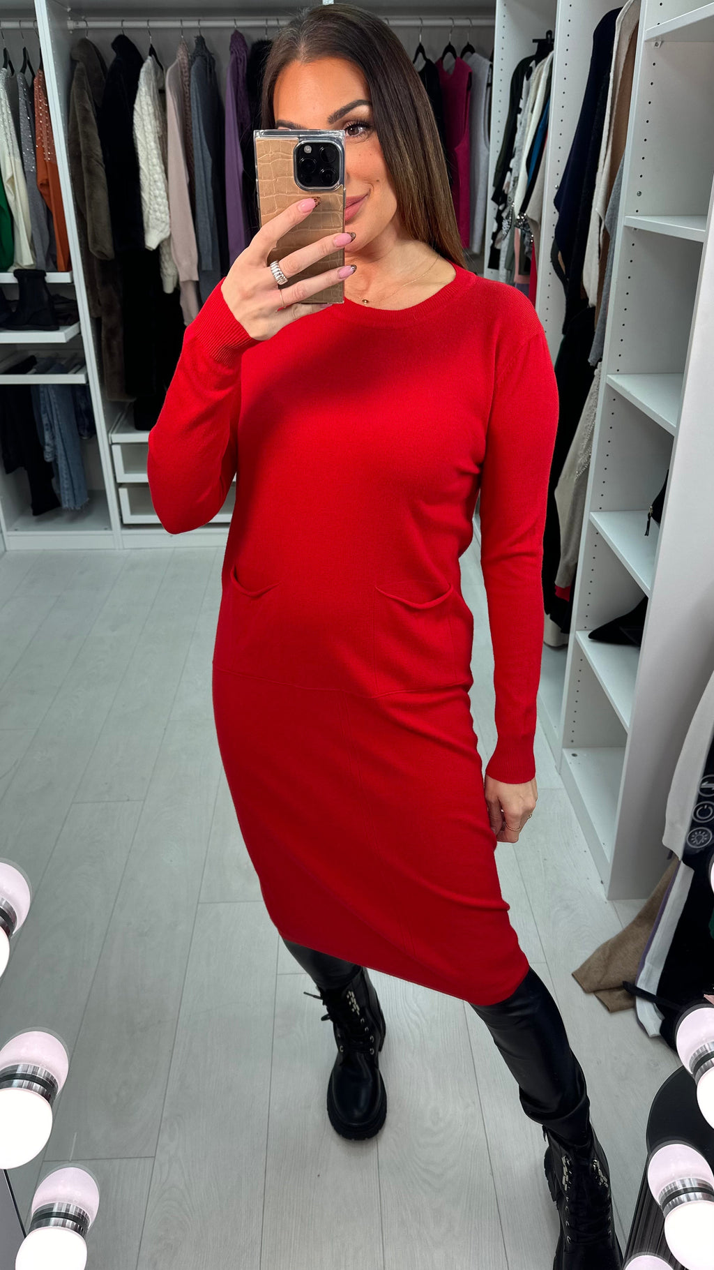 Adrienne Plain Front Pocket Jumper Dress