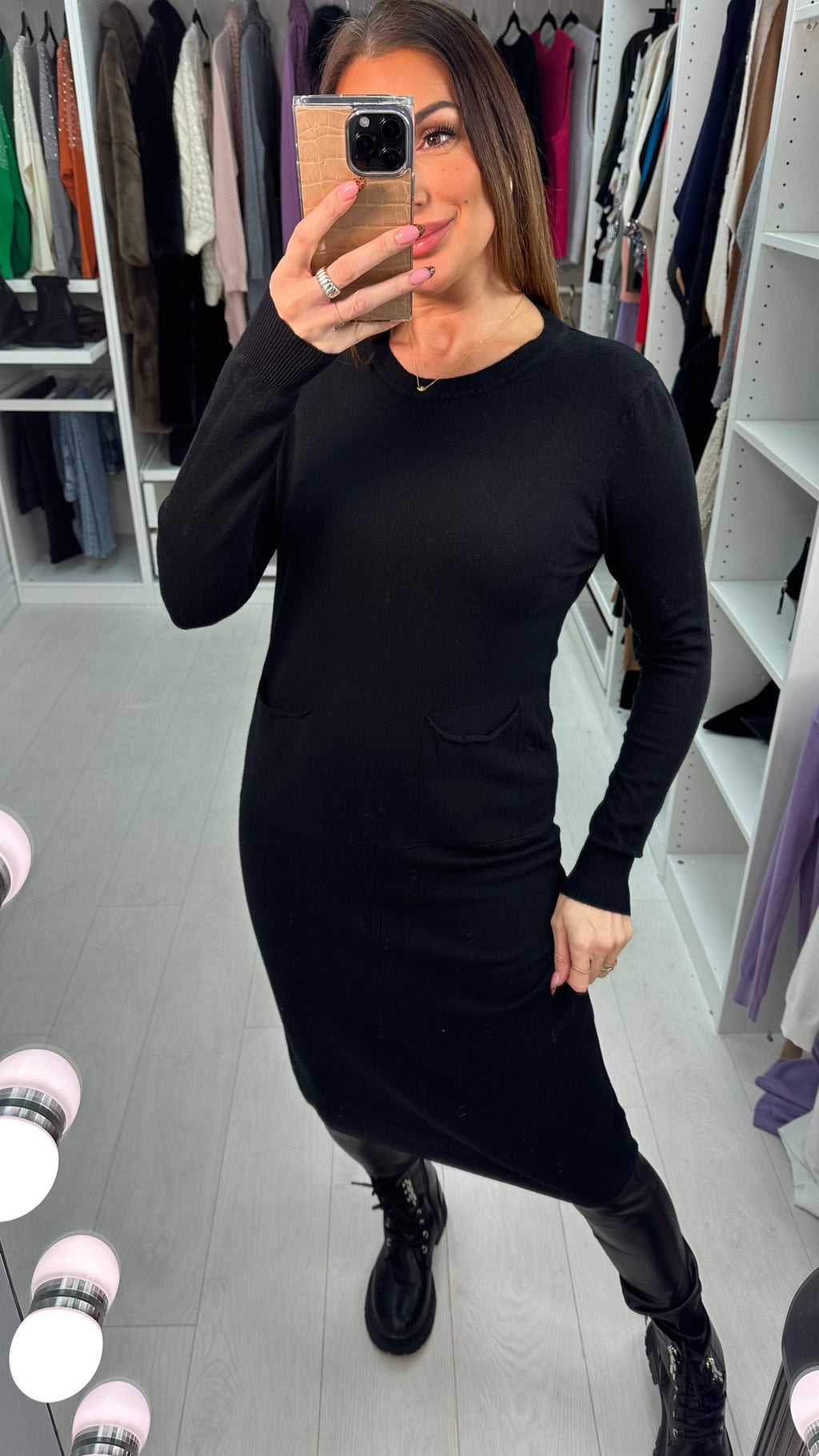 Adrienne Plain Front Pocket Jumper Dress