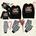 "Family Christmas 2025" Text and Deer Prints Black Long Sleeve Top with Black And White Plaid Pants Family Matching Pajamas