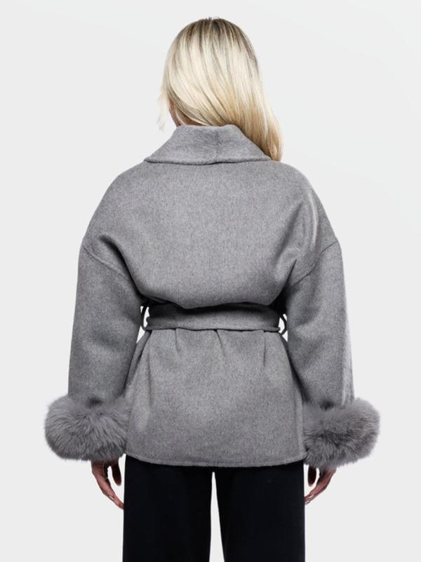 Women's Elegant Solid Color Waist Tie Plush Long Sleeve Thermal Wrap Coat
