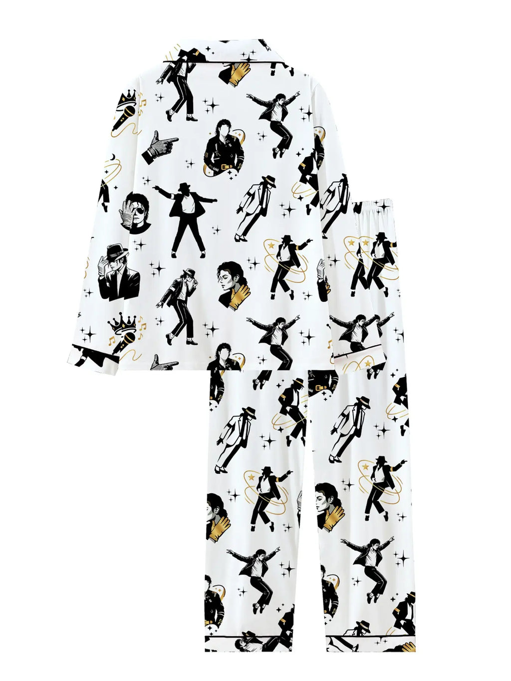 Women's Cute Retro Music Star Pajamas Set, Comfortable 2-Piece Long Sleeve Sleepwear, High-Style Party Pajamas, Fun