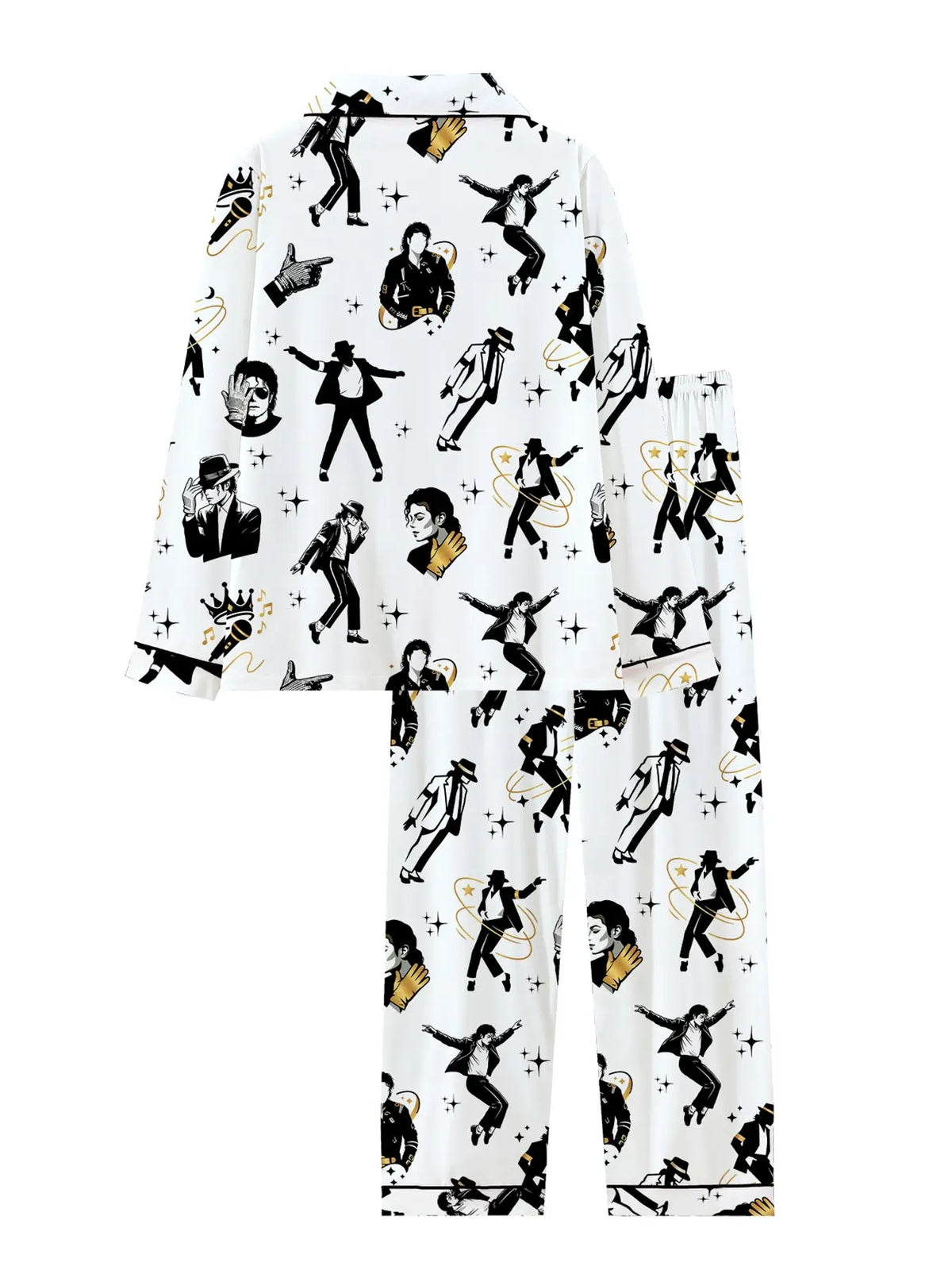 Women's Cute Retro Music Star Pajamas Set, Comfortable 2-Piece Long Sleeve Sleepwear, High-Style Party Pajamas, Fun