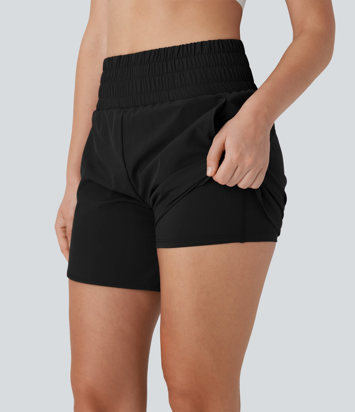 BreezefulTM High Waisted Pockets 2-in-1 Curved Hem Quick Dry Running Shorts 5.5''-Longer Length