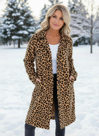 NEW🔥 Wool Casual Lapel Single-Breasted Long-Line Leopard Print Coat