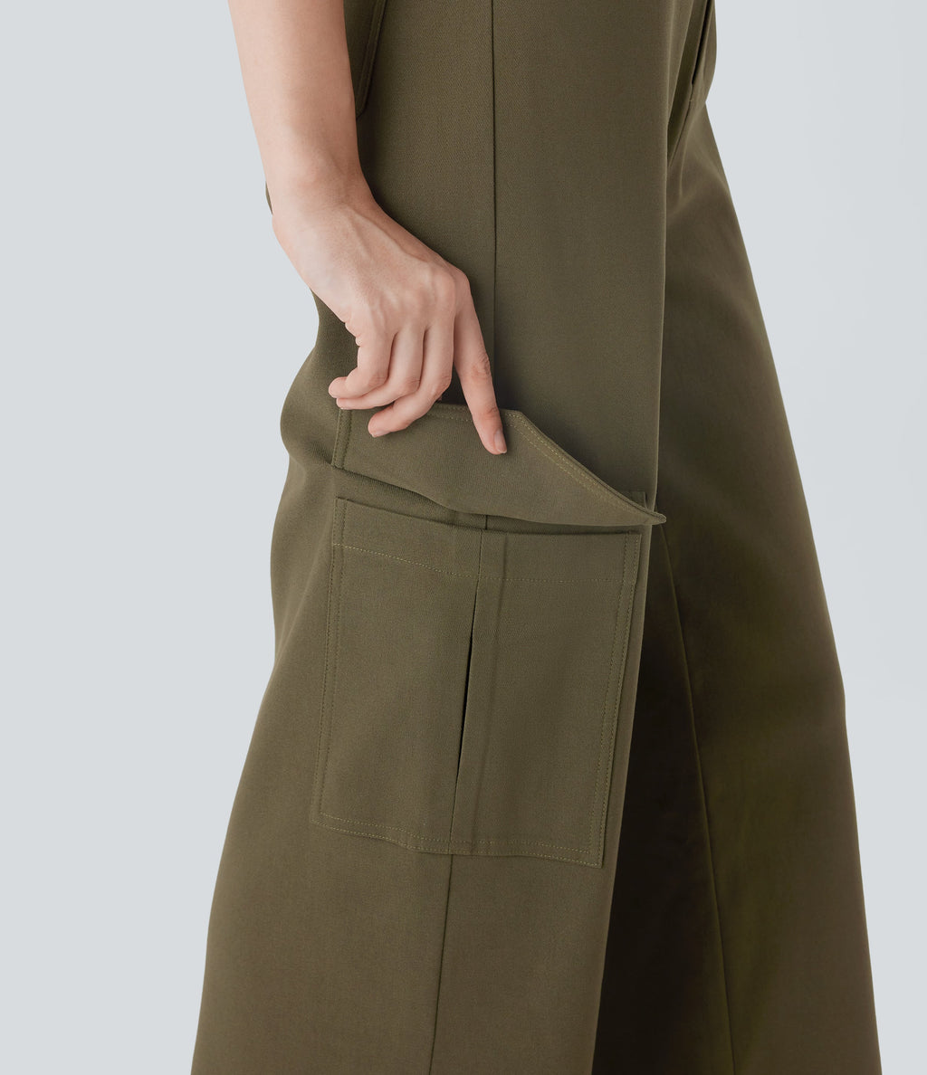High Waisted Straight Leg Work Cargo Pants with Pockets