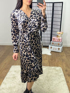 Addison Velvet Leopard Print Ruffle Detailed Dress