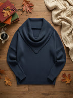 Elegant Retro Soft Triangle Neck Solid Color Sweater Top